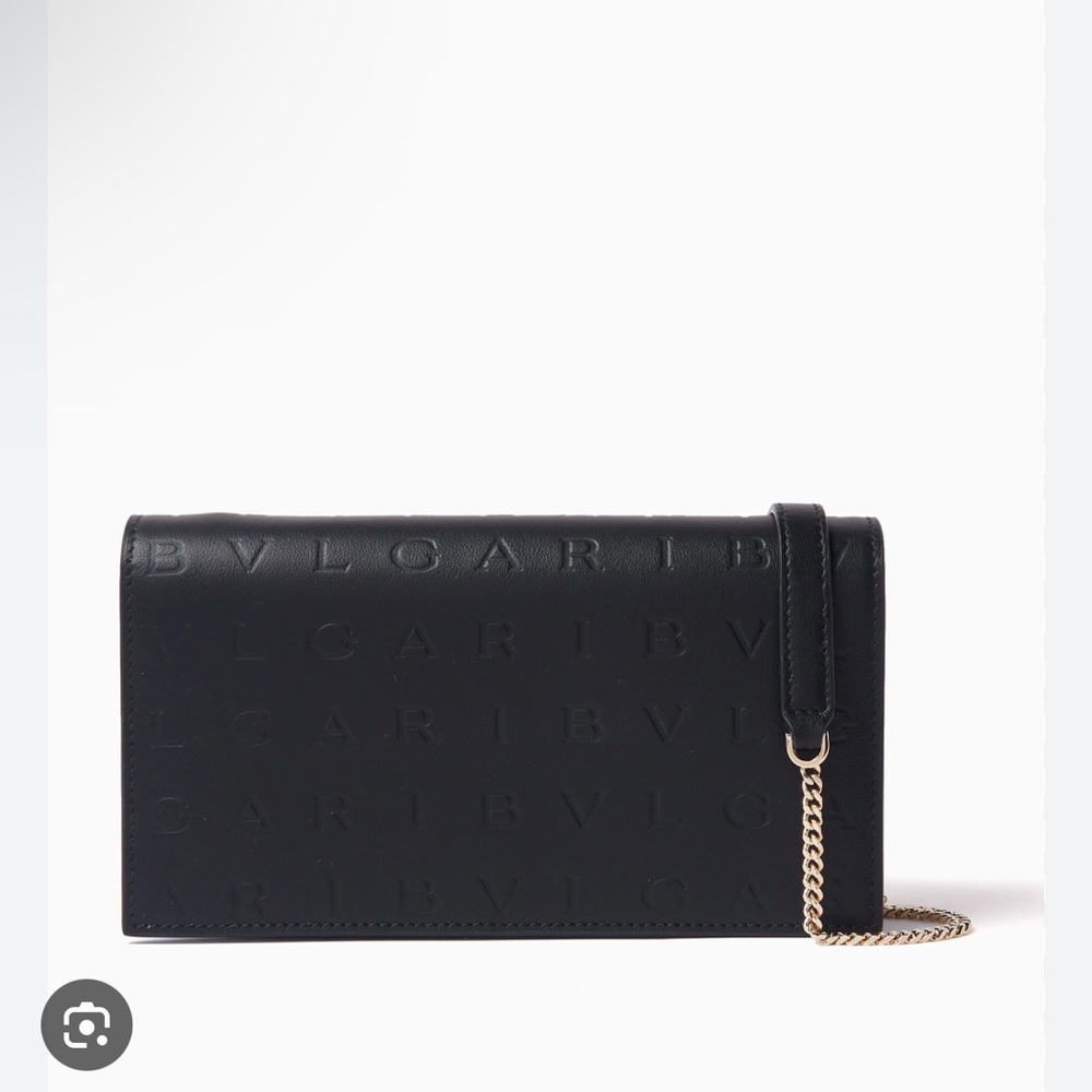 Bvlgari Embossed Black Wallet with Gold Chain
